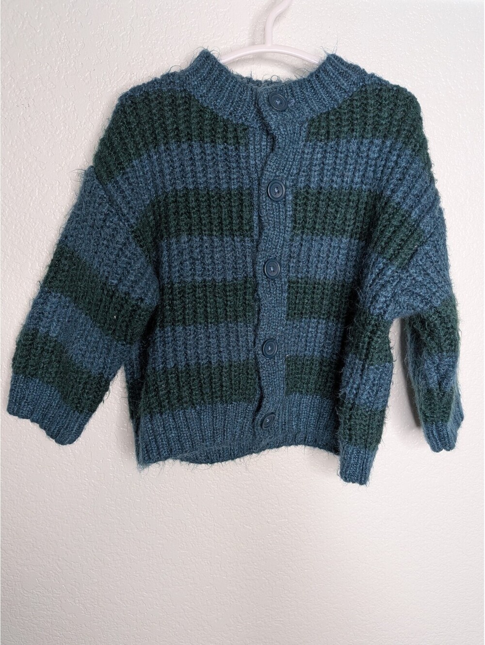Zara Baby Boys Blue Green Striped Knit Button Cardigan 12-18 Months
